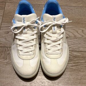 All-White Sneakers with Sky Blue Lining